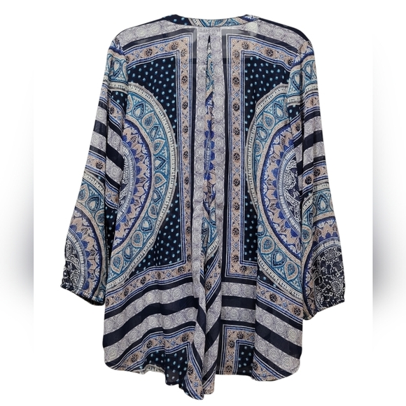 1X LUCKY BRAND Blue Damask Border Print Relaxed Fit Button Down Tunic - Picture 2 of 5